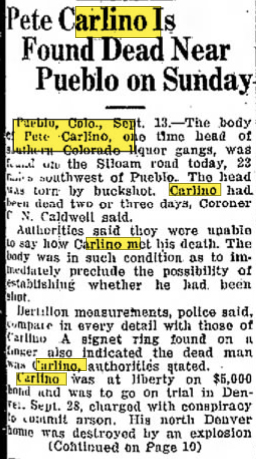 Newspaper Clipping: Pete Carlino Found Dead, 1931