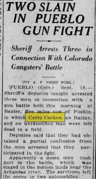 Newspaper Clippings from the Carlino-Danna War of the 1920's: The Baxter Bridge Shootout