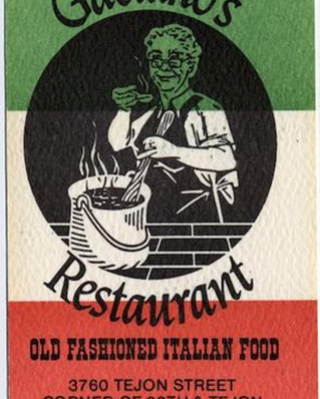 A copy of the front page of the menu at Gaetano's Restaurant in the late 1940's and 1950's.